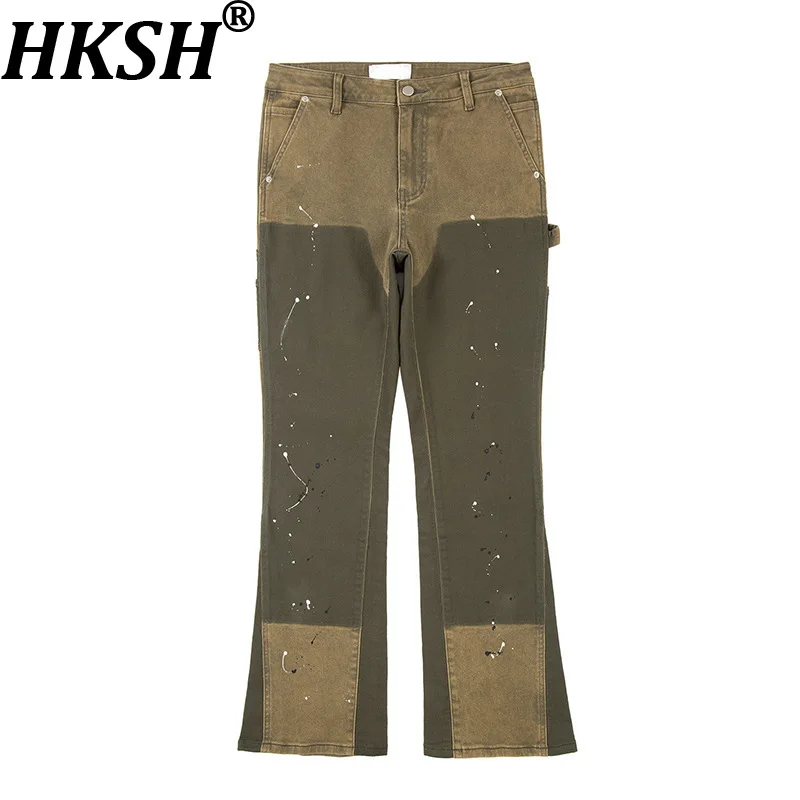 

HKSH 2026 Spring Autumn New Men Tide Punk Splice Micro-Elastic Jeans Patchwork Straight Cotton Chic Ins Denim Pants Vibe HK21152