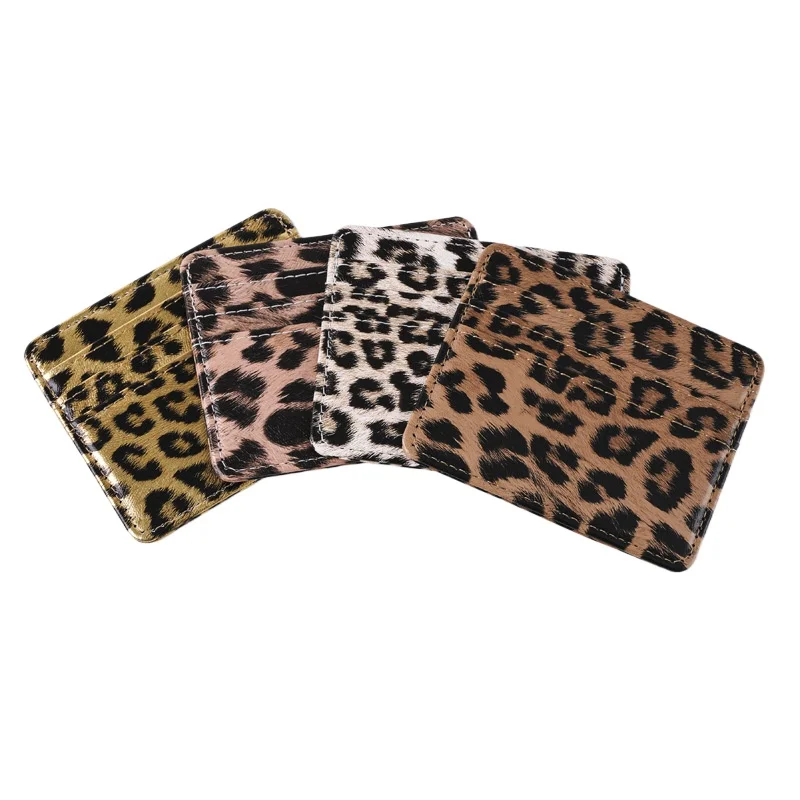 Leopard Print PU Leather Card Holder Unisex Fashion Wallet for ID Credit Business Cards