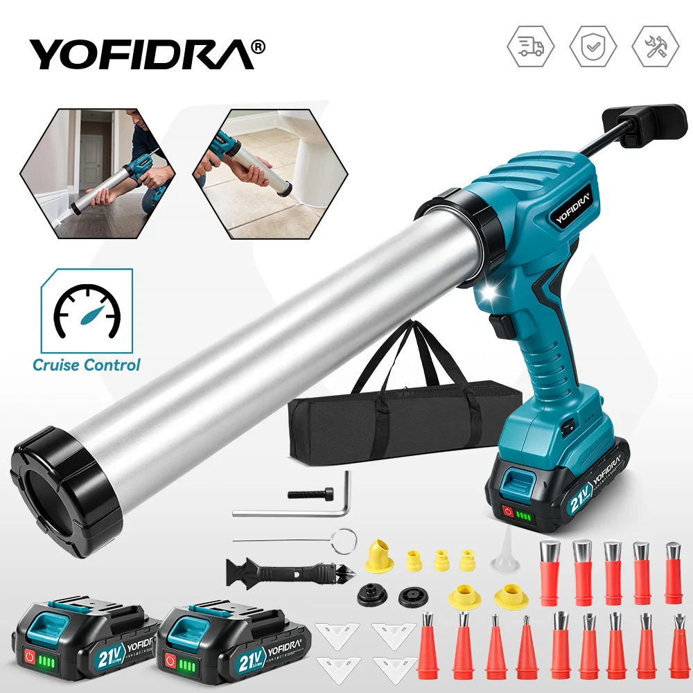 YOFIDRA 1000KG 7-Gang Akku-Elektro-Kartuschenpistole, Glaskleberpistole, Klebstoff- und Dichtstoffpistole, Elektrowerkzeug für Makita 21V Akku