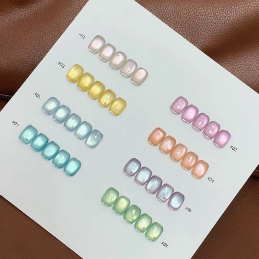 

8Pcs 15ml Crystal Pink Blue Cat Magnetic Nail Gel Polish Jelly Glass Bead Semi Permanent Soak Off UV Gel Varnishes for Manicure