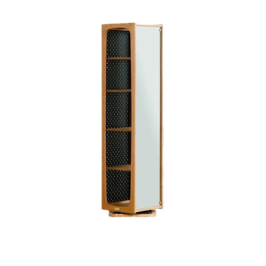 Cherry wood 360-degree rotating full-length mirror solid wood rotating bookshelf, Gemini rotating floor full-length mirror boe
