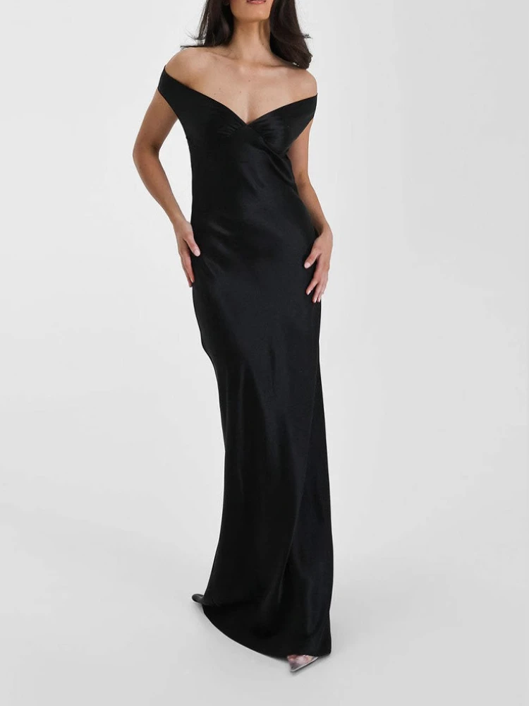 2025 신상 유럽풍 미국 스타일 머메이드 드레스 여성 고급 새틴 오프숄더 우아한 이브닝 가운 프롬 파티 롱 드레스