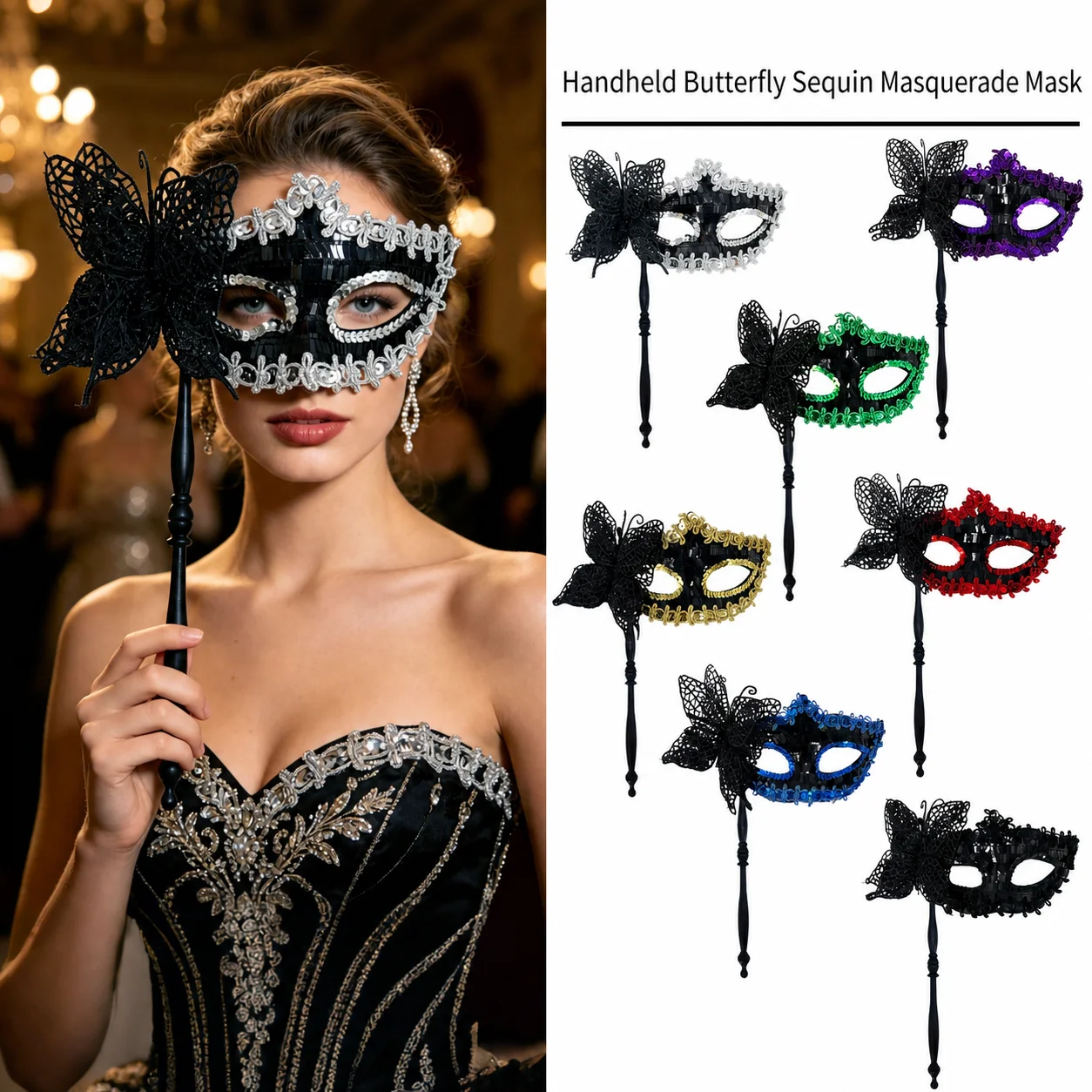 Handheld Mask Lightweight Decorative Costume Mask Butterfly Masquerade Mask Exquisite For Themed Parties Carnivals Halloween
