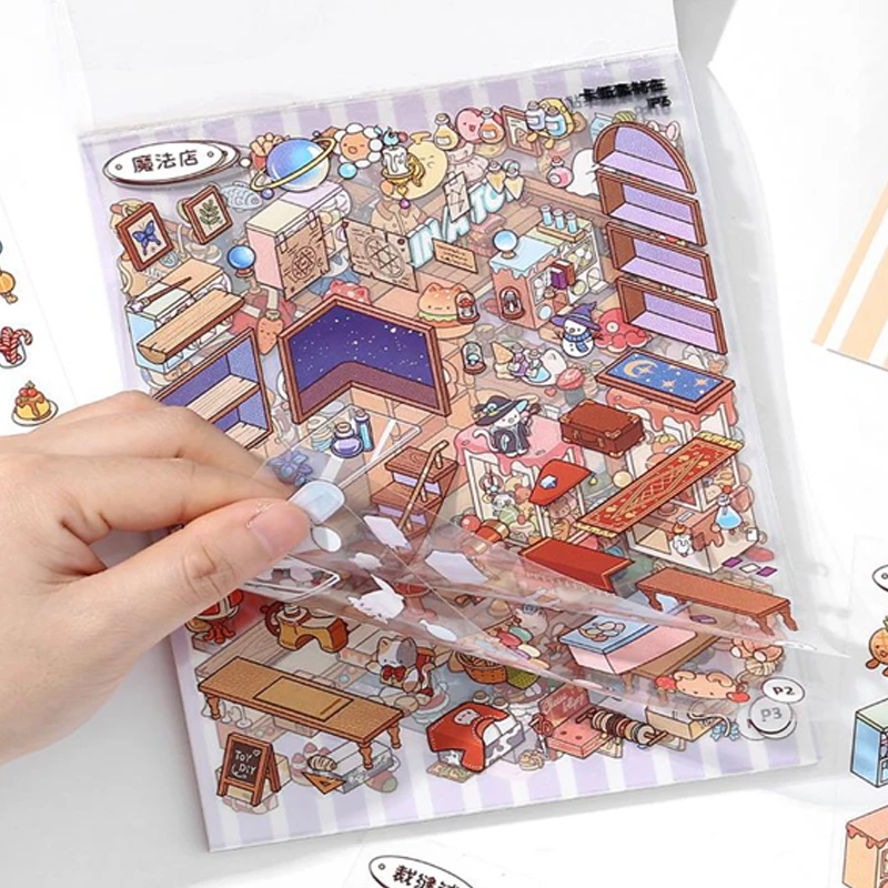 Mr. Paper Today's Business Meow Shop Series 2,5D PET+White Card Aquascape Sticker Book Scrapbooking Sticker Gifts For Students