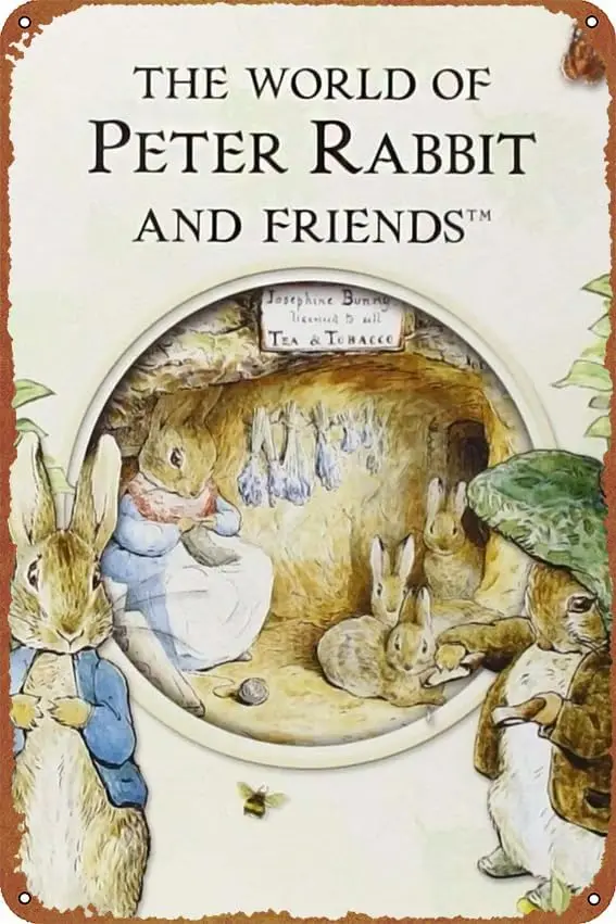 The World of Peter Rabbit and Friends posters Vintage Tin Sign Unique Metal Wall Decor for Home, Bar, Diner, Pub, 8 x 12 Inches,