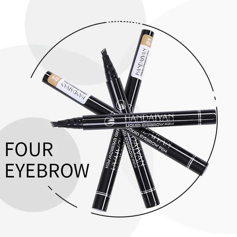 Handaiyan Wenkbrauwpotlood Vier-Vork Make Zachte Liquid Eye Brow Pen Gemakkelijk Te Dragen Wenkbrauw Tekening Enhancer Pigment Tattoo tool Pen