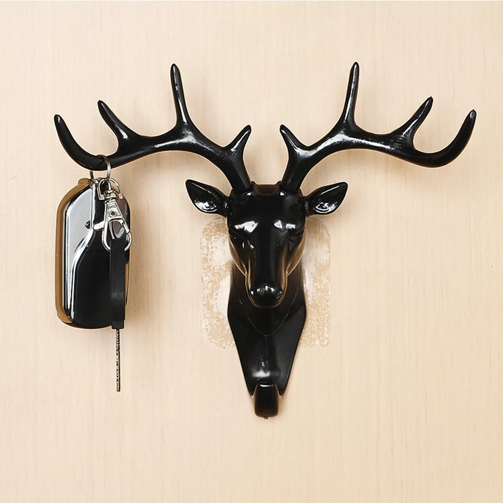 

Deer Horn Wall Mounted Hanging Hook Self Adhesive DIY Hanger Rack Elk Head Design Bag Keys Sticky Holder