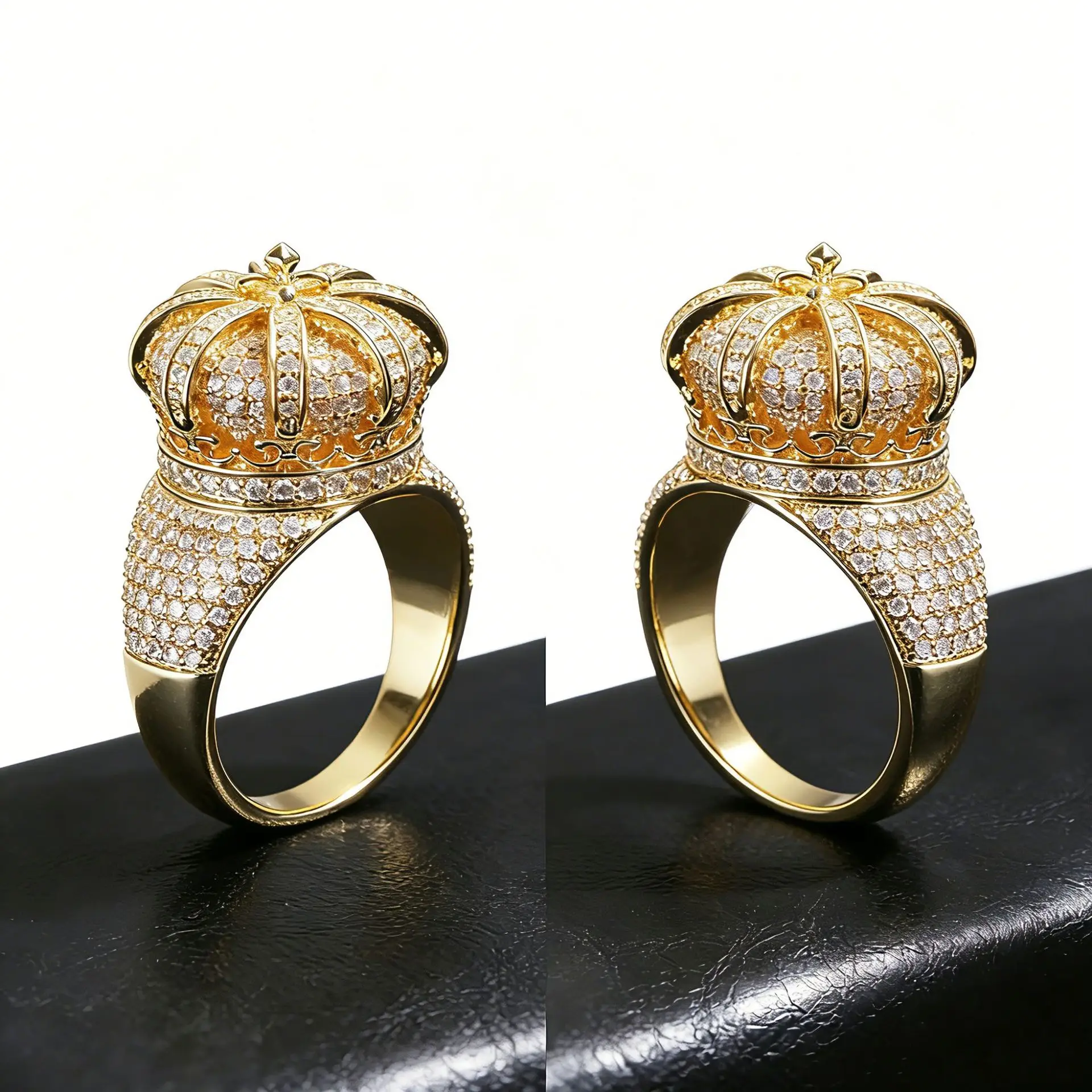 Herren Iced Out Kronenring 18K Vergoldet Voll Besetzt mit Kubischem Zirkonia Hip-Hop Luxus Statement-Schmuck Europäischer Bestseller Geschenk