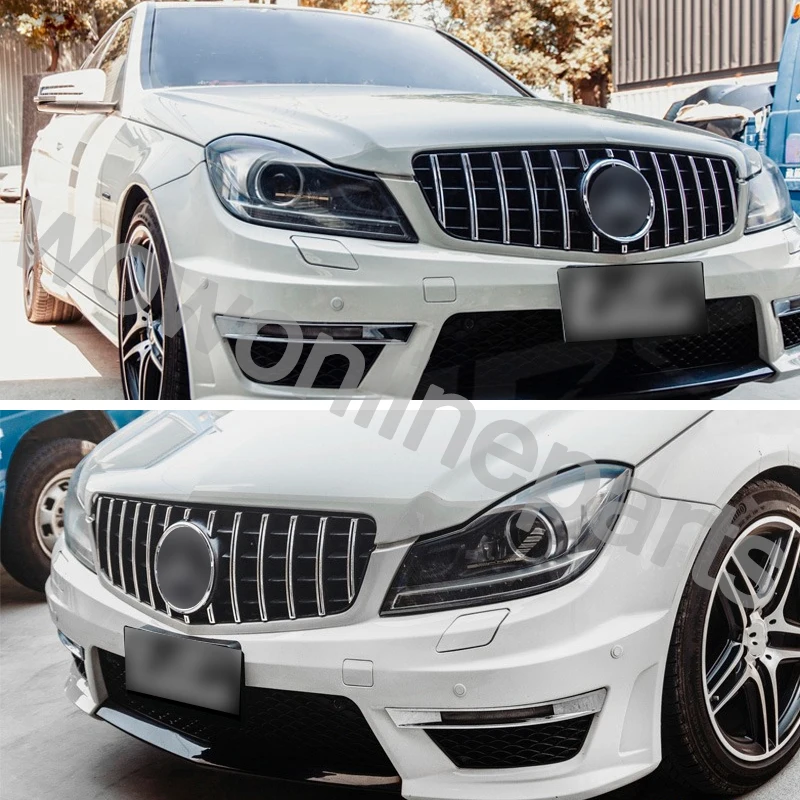 GT STYLE Grille Grid FOR MERCEDES BENZ W204 C-CLASS C250 C300 2006 2007 2008 2009 2010 2011 2012 2013 FRONT GRILLE Chrome BLACK