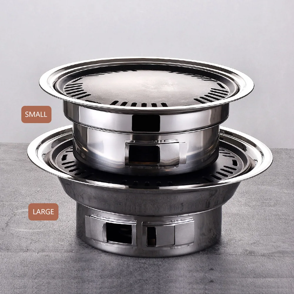 شواية فحم كورية من الفولاذ المقاوم للصدأ صينية شواء غير لاصقة شوايات موقد فحم محمول للتخييم في الهواء الطلق والشواء