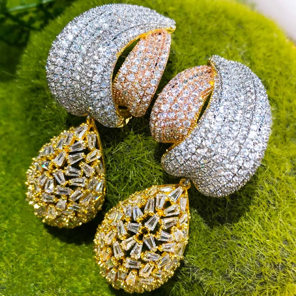 

Missvikki Dubai Bridal Earring Fashion Jewelry Luxury Gorgeous Pendant Earrings For Women Wedding Cubic Zircon Crystal CZ