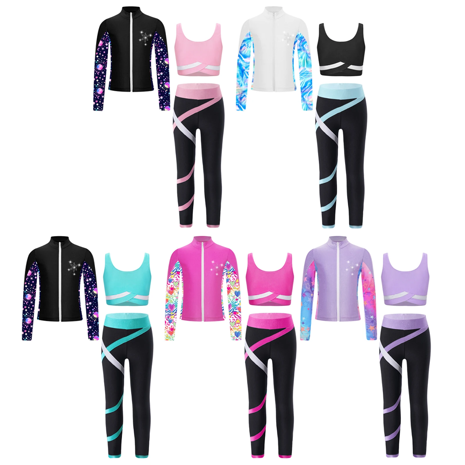 Bambini ragazze tute sportive abiti da ballo di balletto maniche lunghe camicia atletica con gilet top Leggings ginnastica tuta Fitness