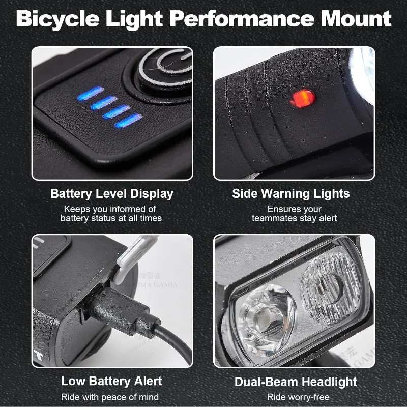 Cycling Flashlight Waterproof Bicycle Headlight LED Ultralight Handlebar Lights Bike Front Light Type-C Rechargeable Bike Lamp view 4