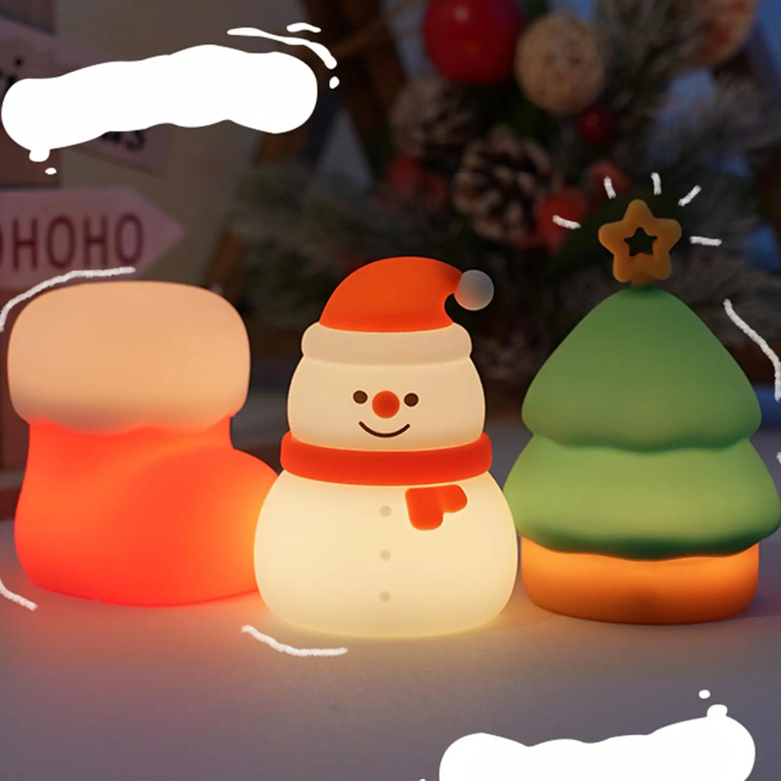 

Christmas Tree Shaped LED Night Light Dimmable Bedside Lamp Rechargeable Touch Lamp with Silicone Cover Cute Christmas Gift