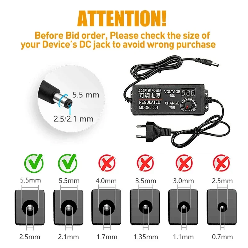 220V To 5V 9V 12V 24V Power Adapter 1A 2A 3A 5A Universal AC DC Adjustable Power Adapter Supply Display Screen Voltage Regulated