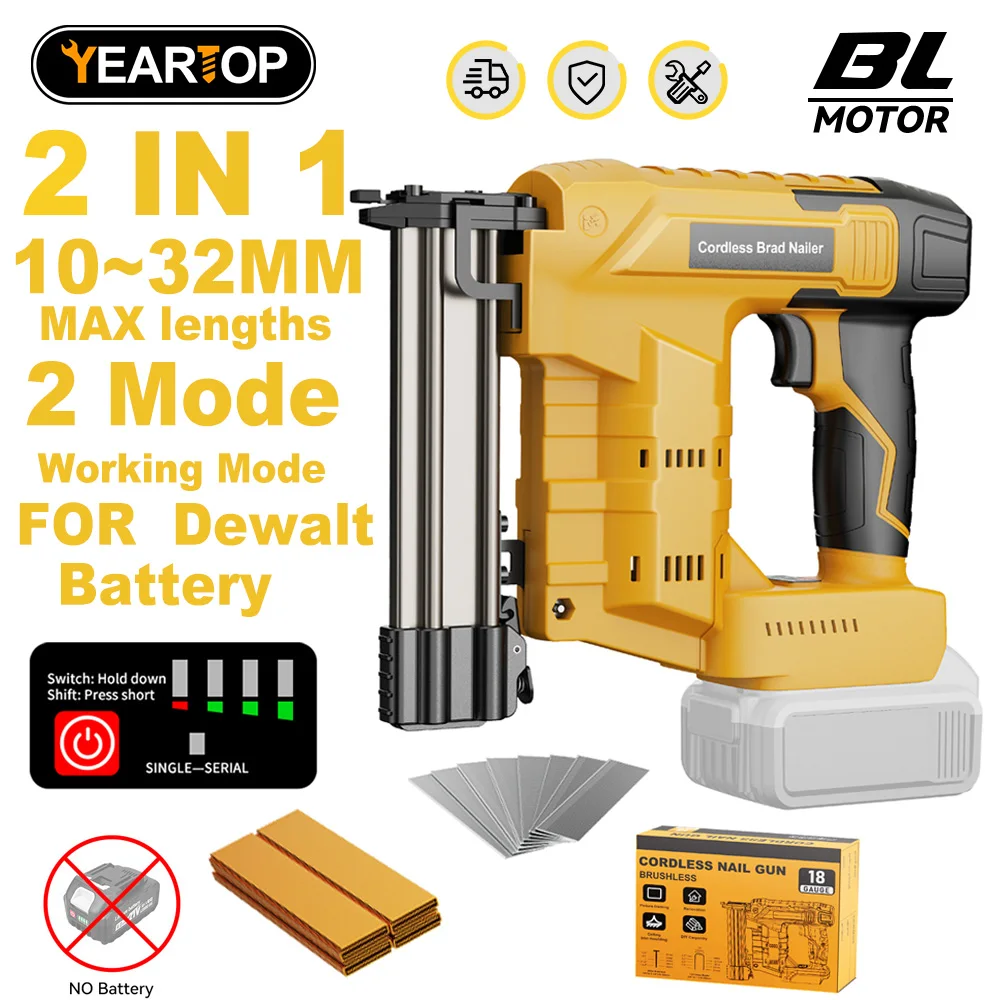 Pistolet à ongles électrique sans balais, agrafeuse F15-F32 K410-K425 2 en 1, agrafeuse sans fil, cloueur d'encadrement, outil pour batterie Dewalt