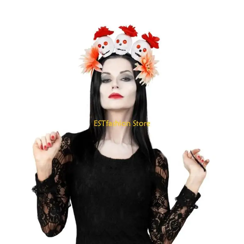 

Y5GC Fairy Halloween Skull Headband with Rose Party Wear Gift for Boys Girls