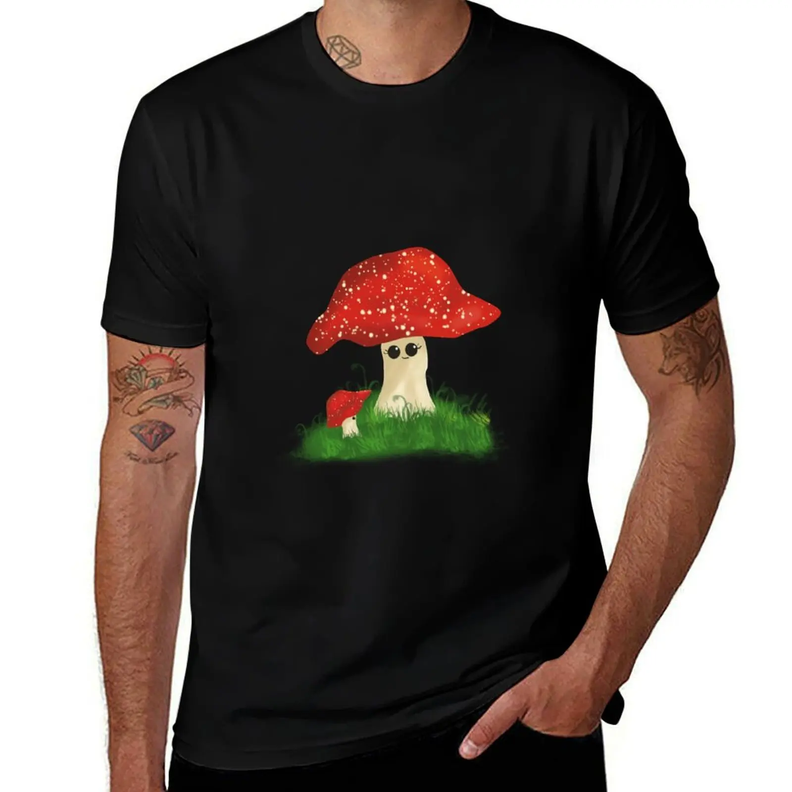 

Mushroom and child T-Shirt cotton t shirts high quality mens graphic t shirts t shirts with prints T-Shirt