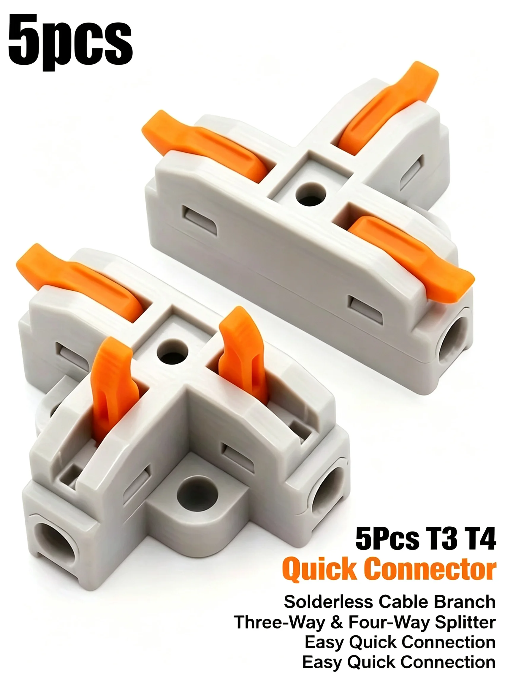 5Pcs T3 T4 Quick Connector T Clips Three-Way & Four-Way Splitter Cable Branch Terminals Solderless Electrical Connector