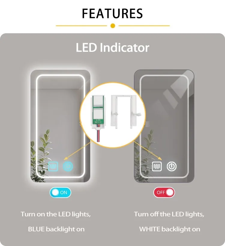 Badezimmerspiegel mit Touch-Dimmung, doppelter Touch-Bedienung zur Entnebelung, kapazitivem Touch-Sensor-Schalter – Detail 4