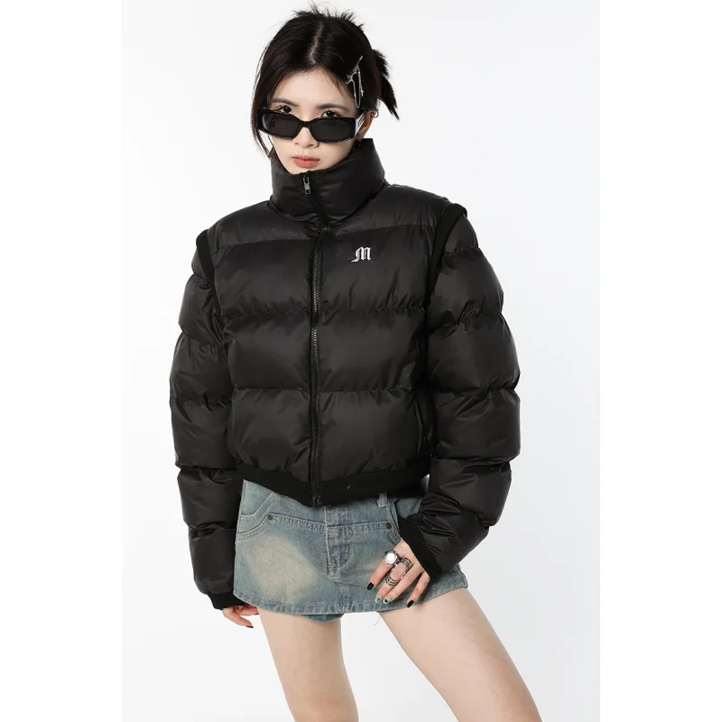 Women Black Short Down Jacket Stand Collar Fashion American Thicken Warm Feather Duck Down Female Puffer New Winter Outwear