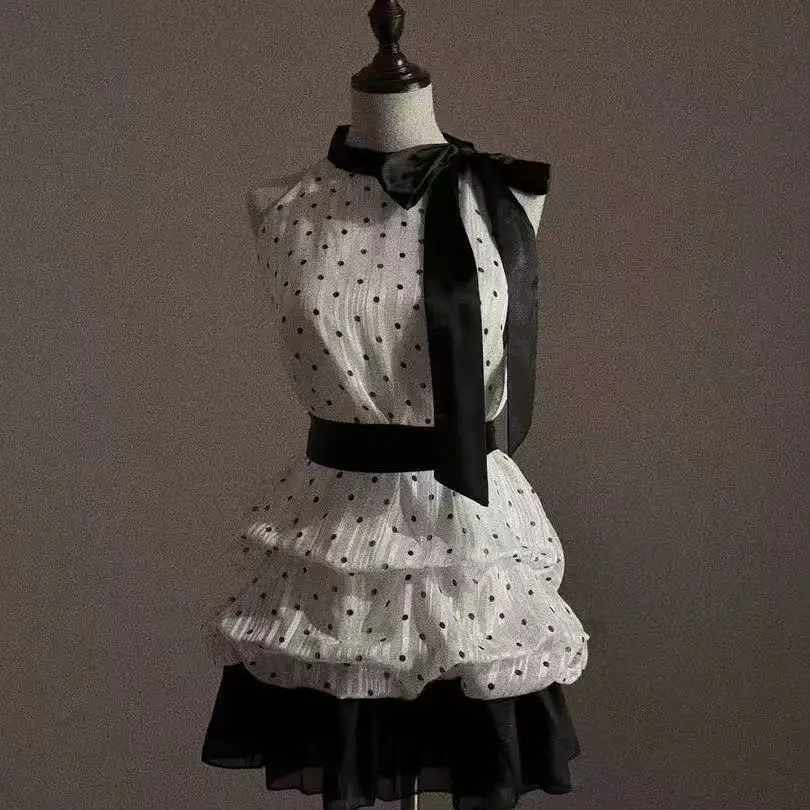 

Mid Ancient Dot Lolita Dress Girls Summer Sleeveless Flower Bud Bowtie Dress Women Vintage Halloween Street Y2K Fashion Dress
