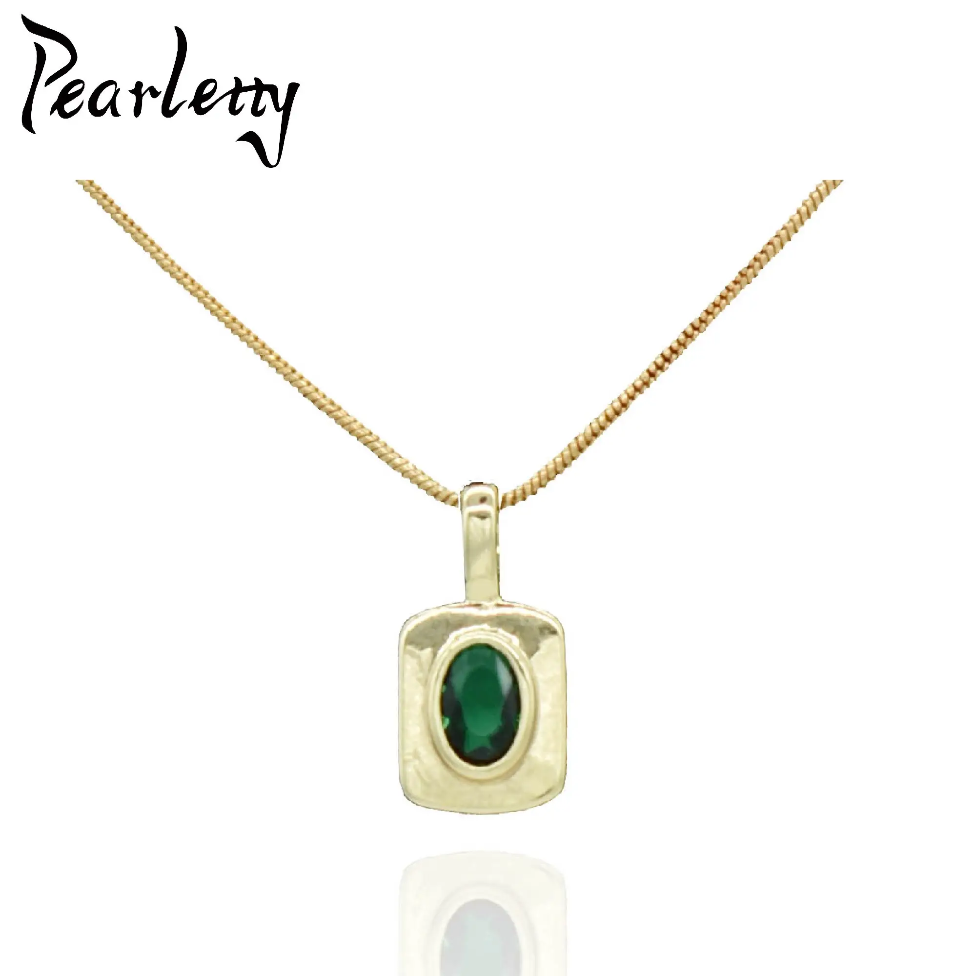 Pearletty Oval Emerald Pendant Necklace for Women 18k Gold Plated Fine Round Snake Chain Necklace with Lobster Claw Clasp