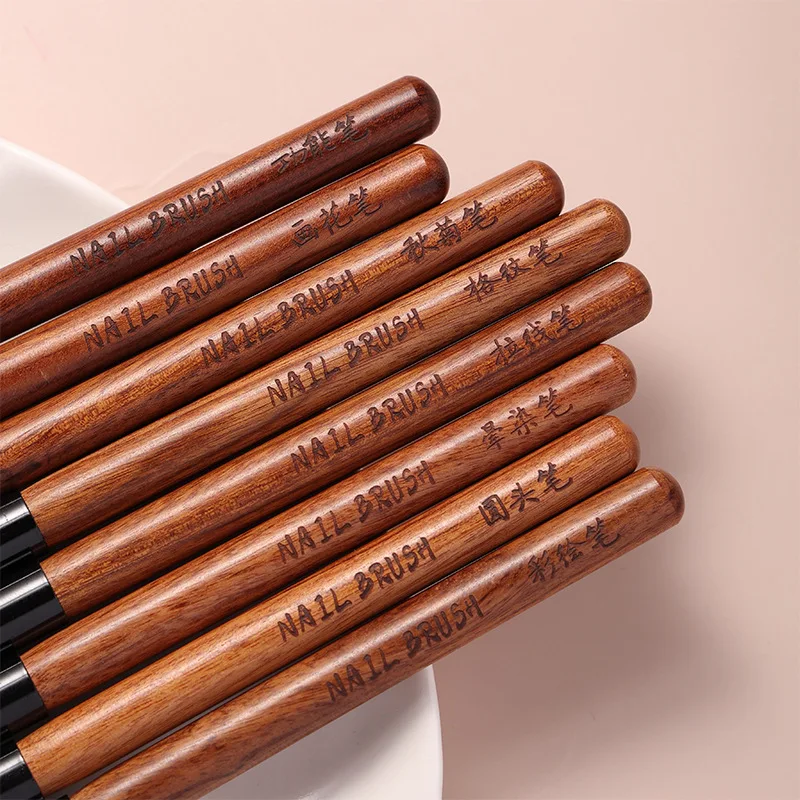 1/12 قطعة مقبض خشبي مستدير مسمار رسم فرش لخطوط مانيكير اللوحة التدرج UV هلام تمديد منشئ قلم رسم #4