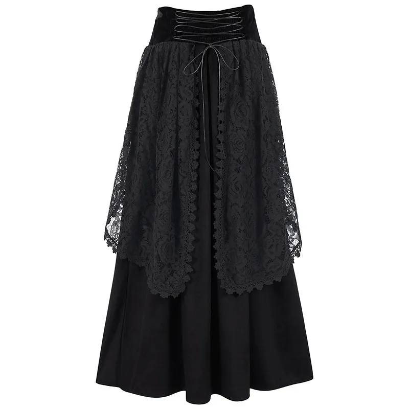 Saia gótica Sle de comprimento médio f Bla Lace Flower Net Stage Performance loween Roupas femininas Linha A Silhueta Pure...