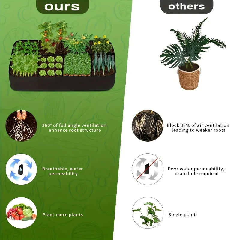 

8 Grids Rectangle Planting Nursery Pot Vegetable Tomato Planting Macetas Para Plantas Bag For Potato Garden Felt Grow Bag