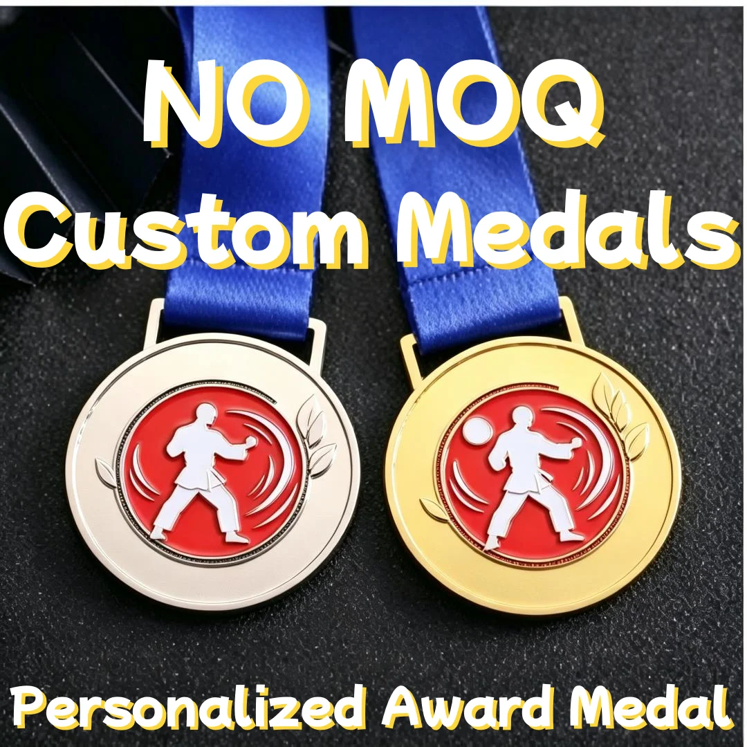 Custom Karate Enamel Medal NO MOQ Personalized Metal Award Medal Custom Tournament Souvenir Medal With Blue Ribbon
