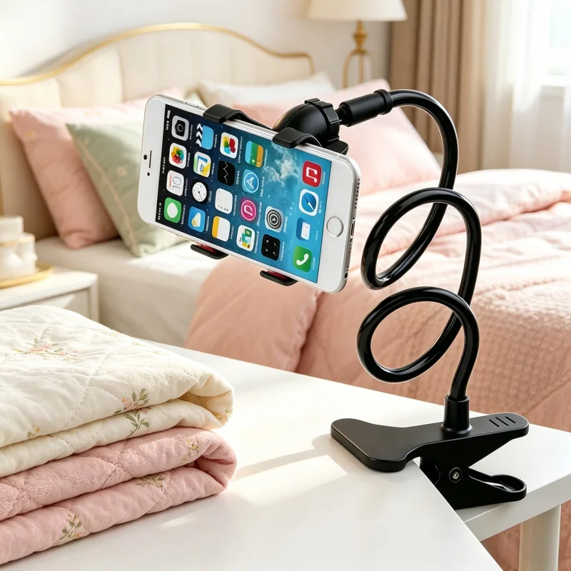 2PCS 360° Full Rotatable Flexible Lazy Phone Clip Bracket, Adjustable Stable Clamp Mount, Universal Support Holder Fit All Smart