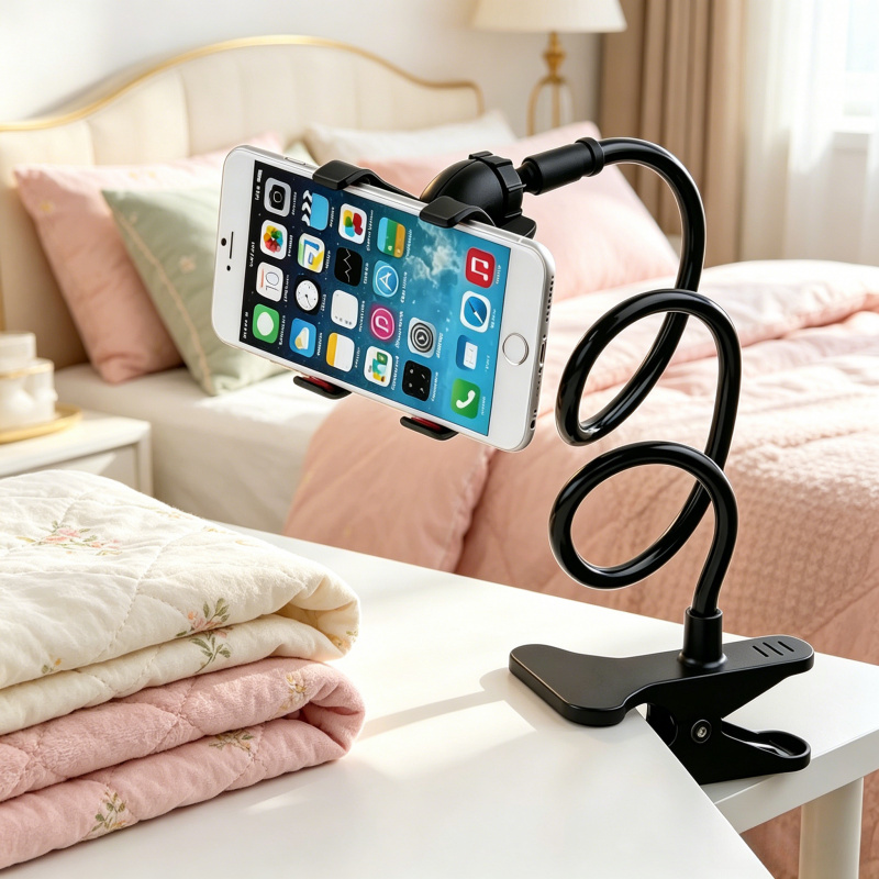  2PCS 360° Full Rotatable Flexible Lazy Phone Clip Bracket, Adjustable Stable Clamp Mount, Universal Support Holder Fit All Smart 