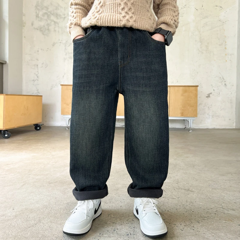 ربيع الخريف الاطفال الطفل الجينز العادي للمراهقين الصبي عادية خمر الأزرق الداكن الدنيم السراويل 2025 سن جديد 5 6 7 8 9 10 11 12 13 14Y