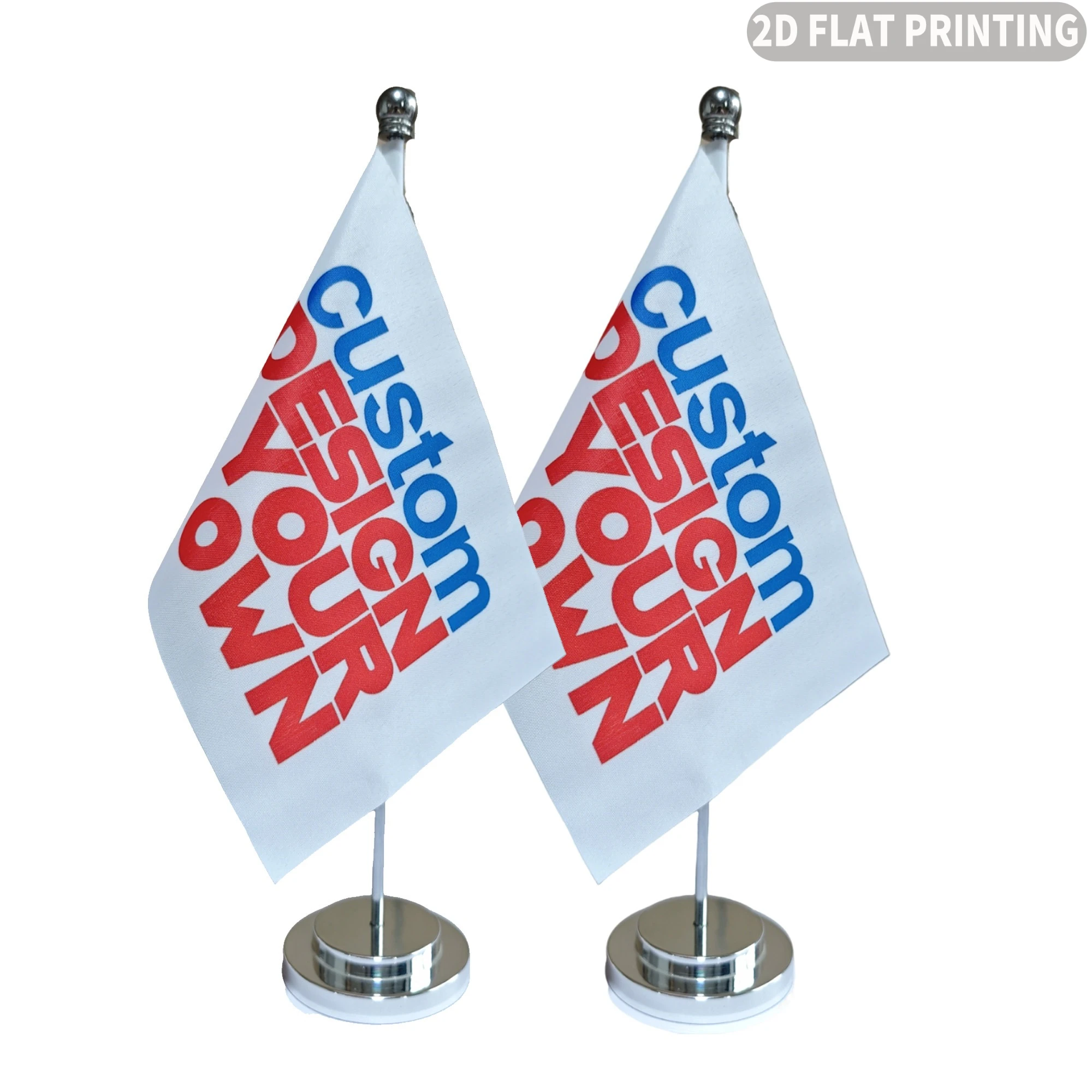 2 Sets Custom Desktop Office Flag Set, Solid Plastic/ Metal Flagpole (Single-Sided Printing), with Black Base/ Sliver Base view 4