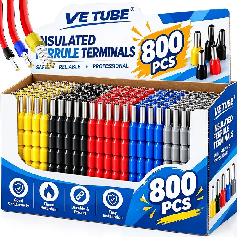 Insulated Cord End Ferrule Colorful Terminals Wire Crimp Connectors Kit for Electrical Cable Household Circuit Wiring Connection