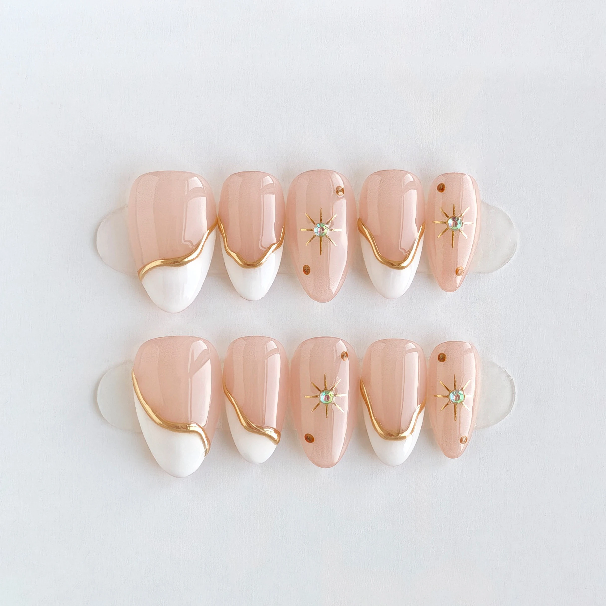 

10 pcs Nude Press On Nails With White French Tip And Easy To Stick Fake Nail For Women And Girl Nail Salon Diy Nails