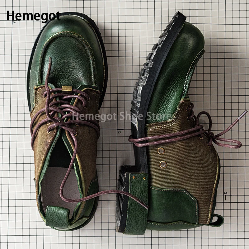 Sapatos de derby artesanal verde escuro masculino, design de marca, sapatos de couro para trabalho de escritório, moda vintage com cordões, cores