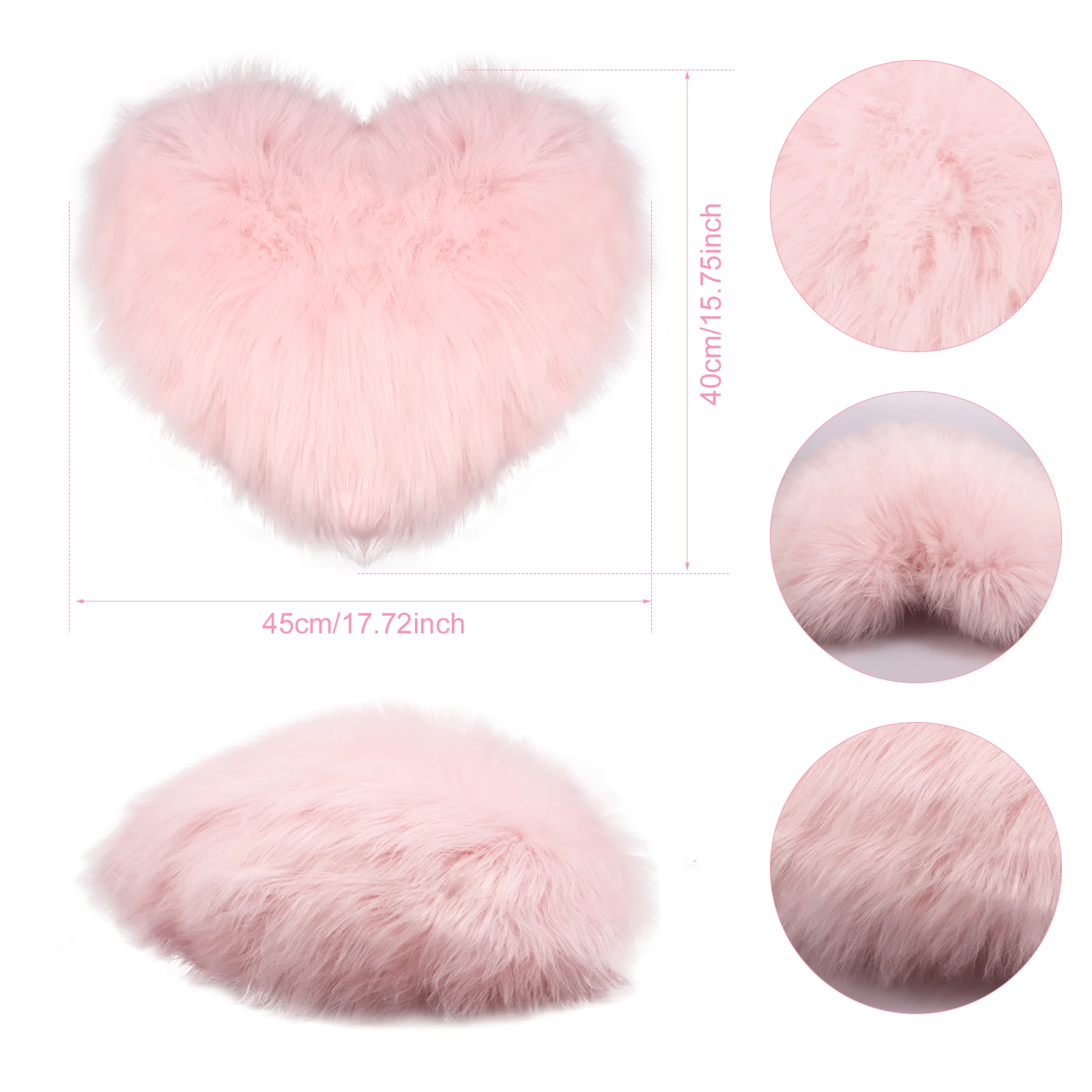 Heart Pillow Decorative Cute Heart Shaped Back Cushion Comfortable Light Pink Pillow Soft Fluffy Long Plush Love Throw Pillow - view 6