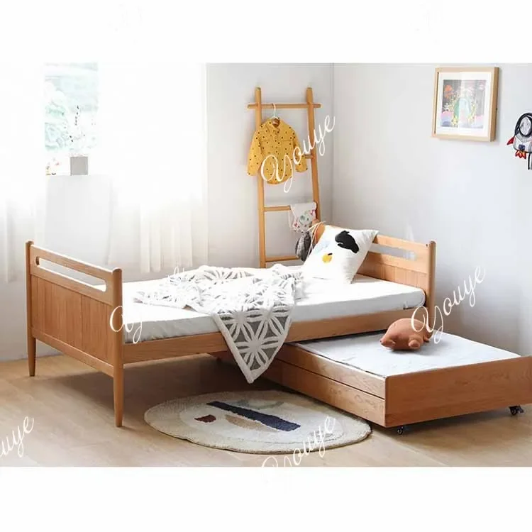 N49 Mother and child bed trailer solid wood Nordic up and down 1.2 meters pull-out drawer two-tier children's bed multi-function