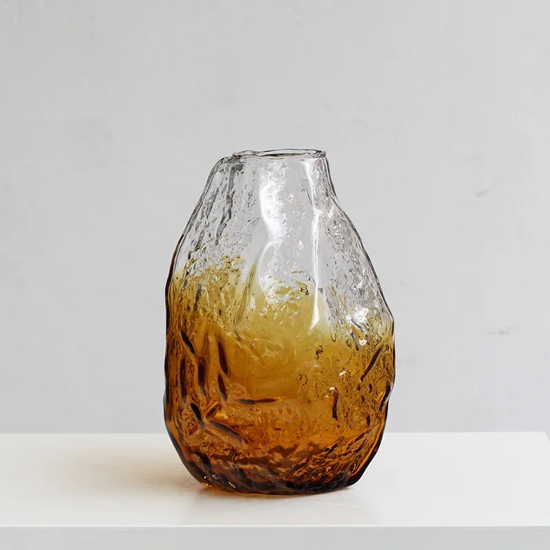 Irregular relief gradual change color art glass bell, horse drunk vase home interior living room model room flower arrangement