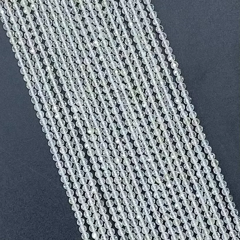 

Natural White Topaz Round Faceted Loose Beads 38cm DIY Bracelet Necklace Women Jewelry Making Fashion Clear Gemstone Accessories
