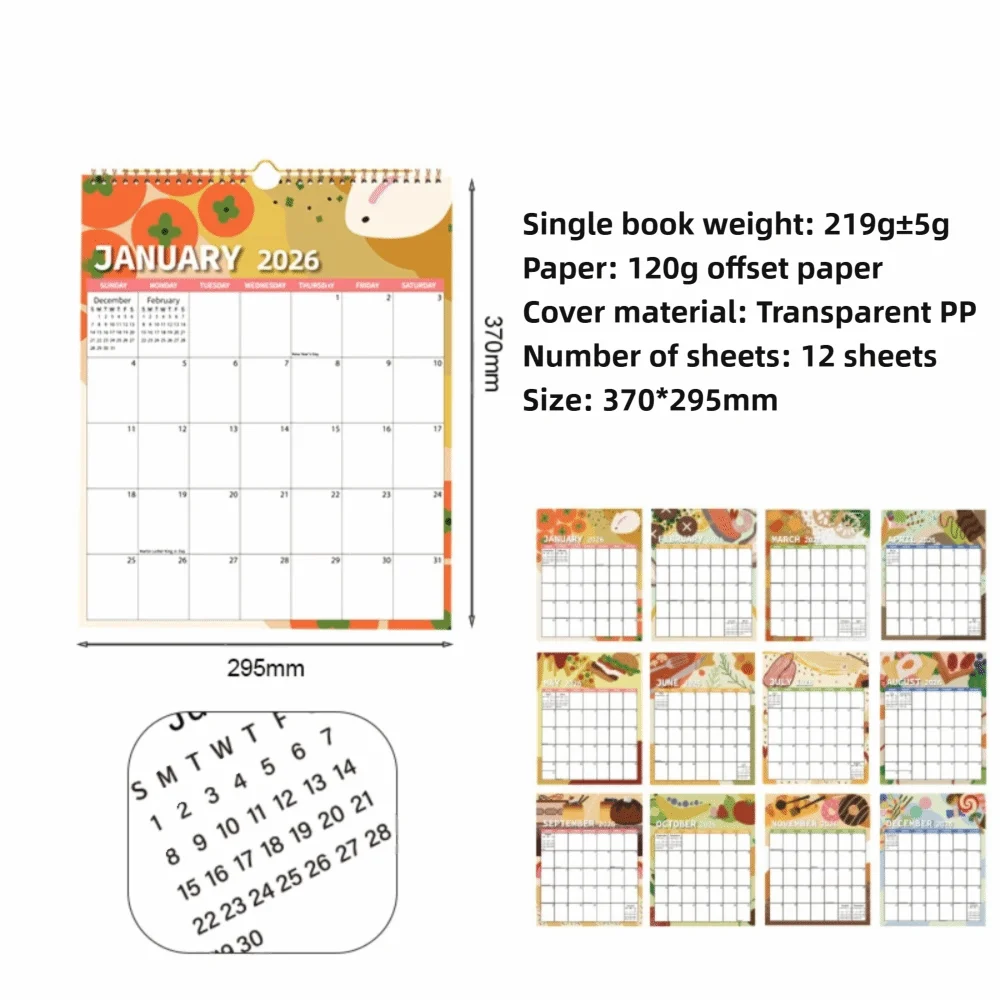 

Календарь ежедневного планировщика с проволочной переплетом Н. 2026 - декабрь 2026 Настенный календарь для учебы 2026 Красочный складной подвесной календарь для дома