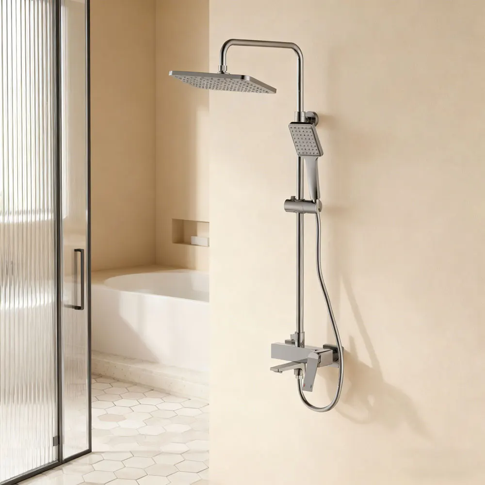 Modern Bathroom Shower Set Chrome Brass Bathtub Spout With Wall Panel Complete Shower Faucet System for Home Hotel