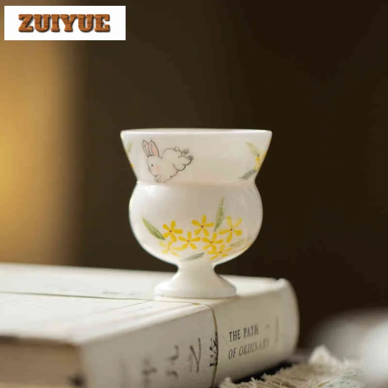 

2pc/lot Hand-painted Osmanthus Rabbit Teacup Japanese Tea Bowl Jug Tea-tasting Fragrance Cup Chazhan Master Cups Teaset 75ml