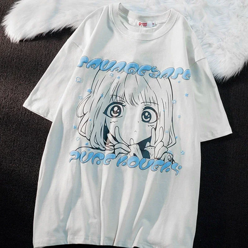 Oversized T Shirts Kawaii Y2k Anime Women\'s T Shirt Girl Print Clothes Graphic Streetwear T Shirt Harajuku Grunge Tops