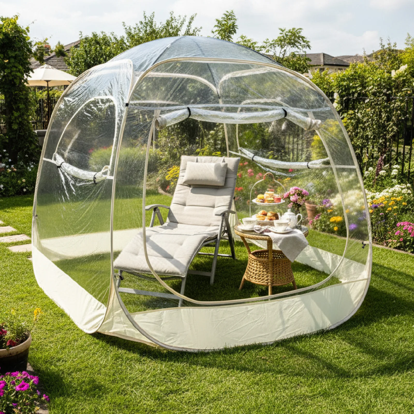 1 Pack Zippered Dome Tent, Spacious Bubble Shelter for Balcony, Clear View Camping Tent for Couples Retreat.