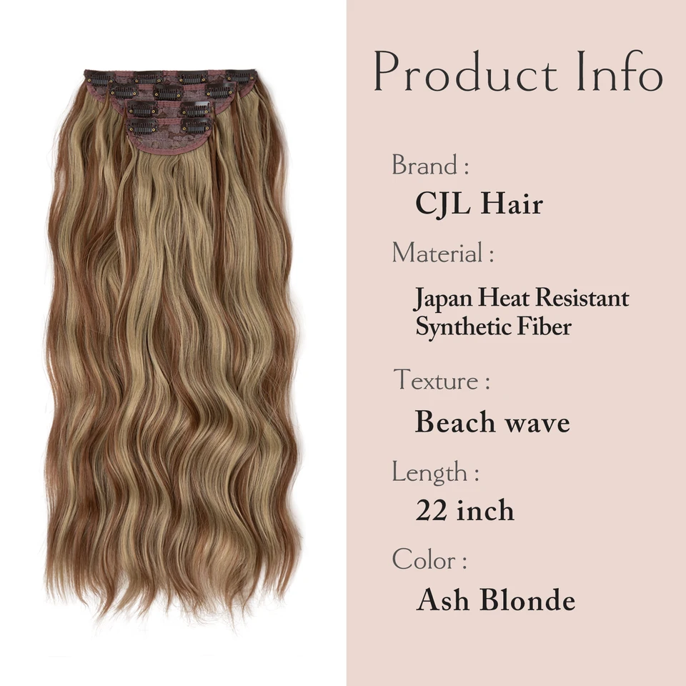SARLA 4 piezas/set Sintético Largo Ondulado Clip en Extensiones de Cabello 22" Grueso Postizo para Mujer Marrón Rubio Negro Natural Falso Cabello 2