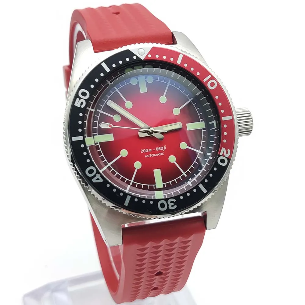 Men\'s Mechanical Watch, Sapphire Crystal Automatic, Stainless Steel, Water Resistant, Red, NH35, 40mm, Luminous