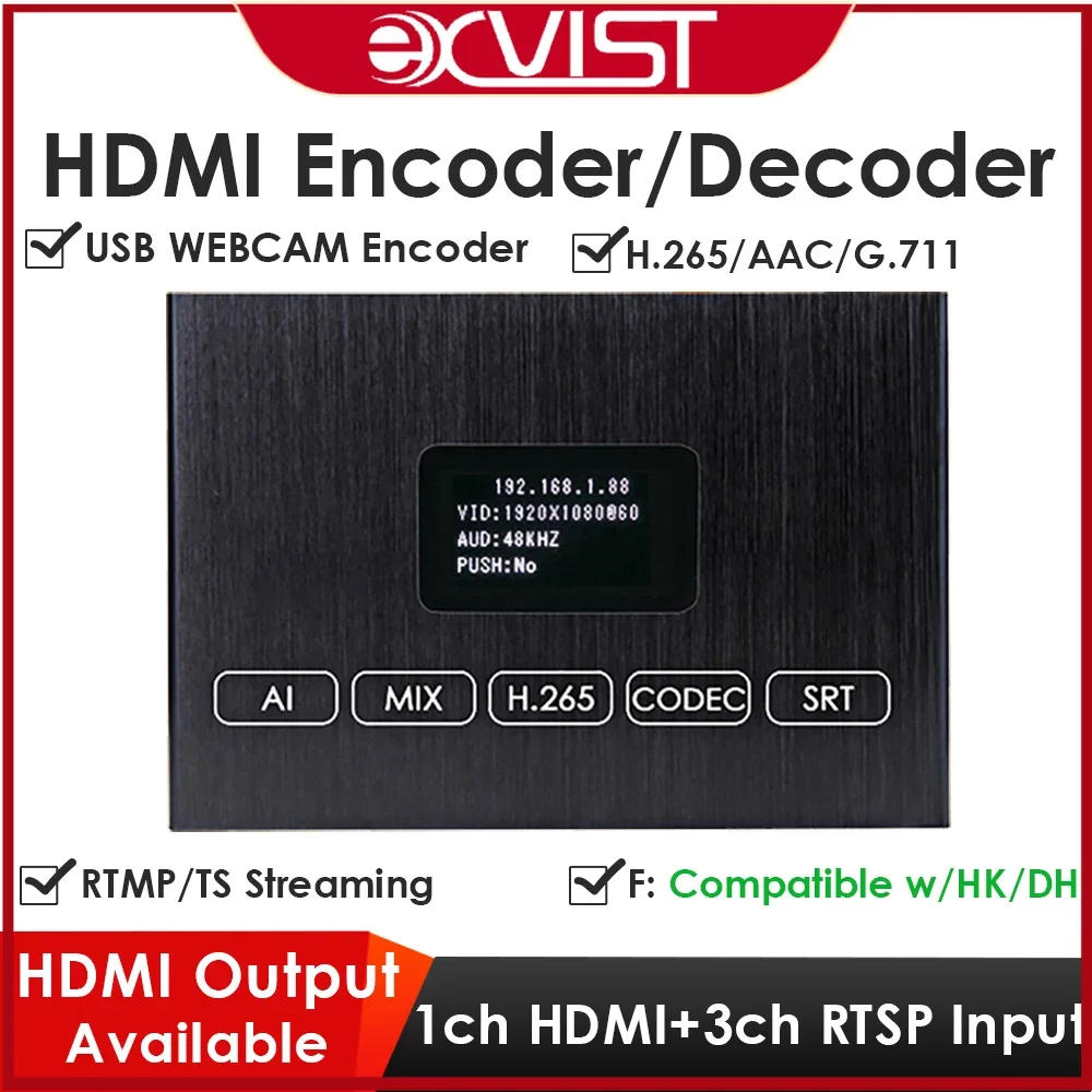 

H.265 1080P HDMI Encoder/Decoder with Loopout & Screen Dual USB2.0 for Webcam Recording ONVIF Compatible IPTV YouTube Facebook